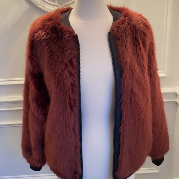 Philanthropy Wine Faux Fur Bomber - Picture 1 of 6